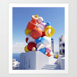 3D Digital Sculptures in Santorini - 01 Art Print