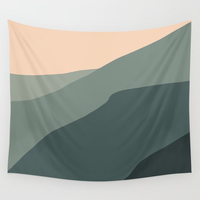 blurry greenish mountains Wall Tapestry