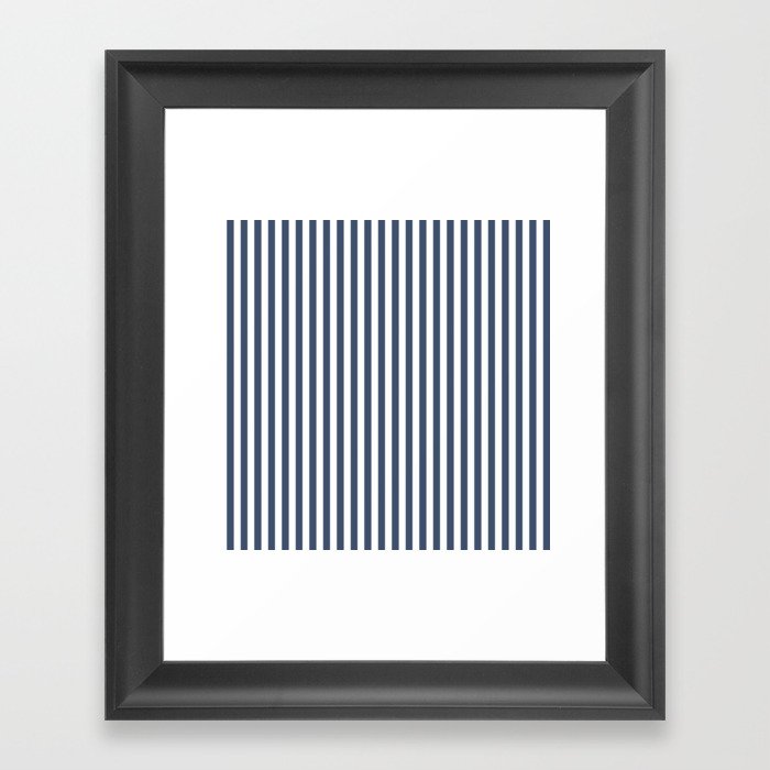 Navy Blue and White Stripes Framed Art Print