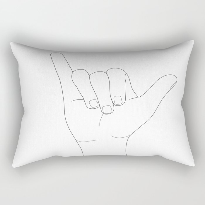 Minimal Line Art Shaka Hand Gesture Rectangular Pillow