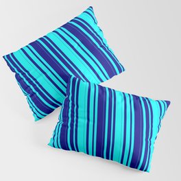 [ Thumbnail: Cyan & Blue Colored Lined Pattern Pillow Sham ]