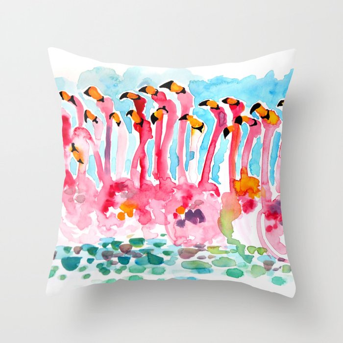 Welcome to Miami - Flamingos Illustration Throw Pillow