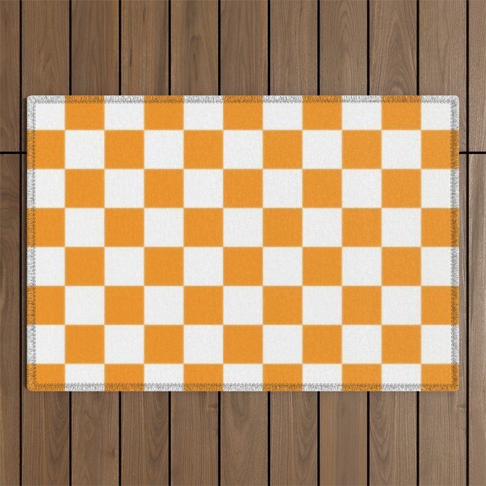 Orange And White Checkerboard Pattern Outdoor Rug