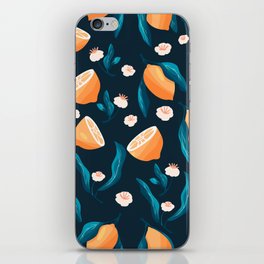 Seamless pattern with hand drawn lemons on blue background VECTOR iPhone Skin