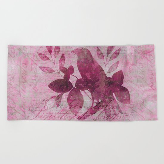 Paradiese Bird mixed media collae art Beach Towel