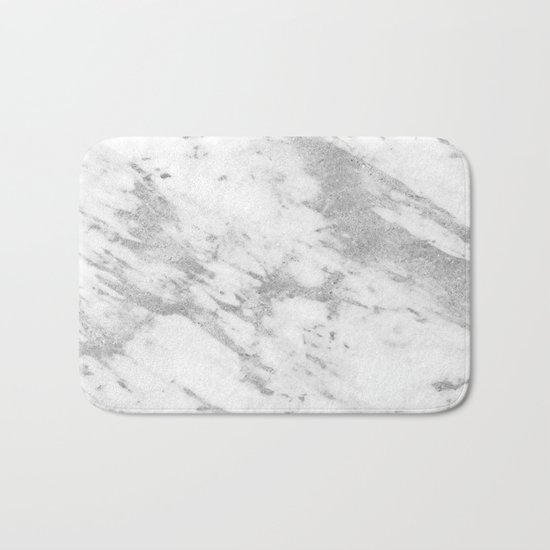 Marble - Silver and White Marble Pattern Bath Mat