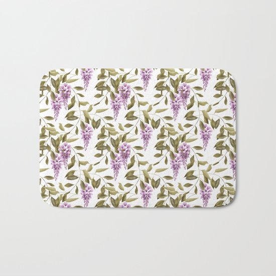The Branches Of Wisteria . White background . Bath Mat