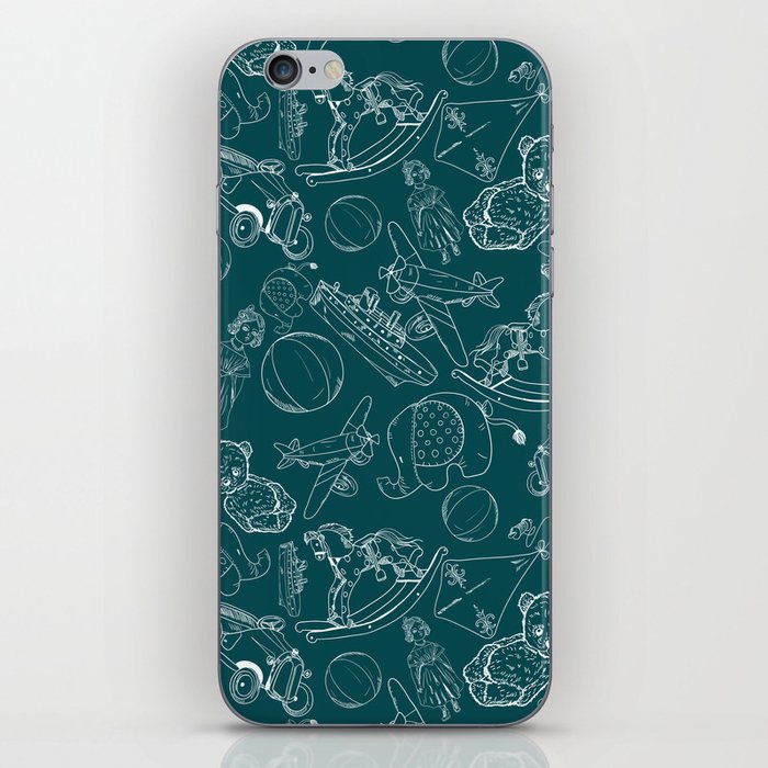 Teal Blue and White Toys Outline Pattern iPhone Skin