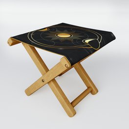 Sun and waxing and waning golden moons in space Folding Stool