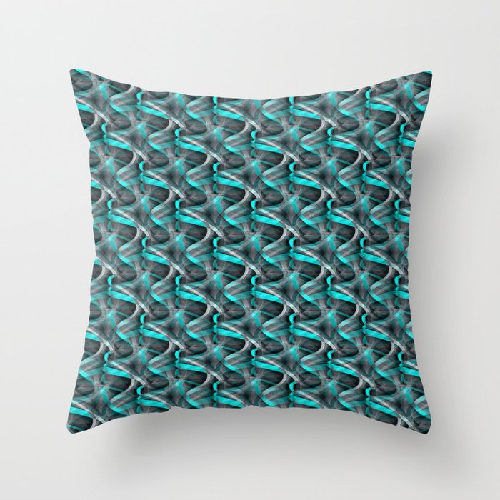 Eighties Turquoise On Grey Abstract Curve Repeat Pattern Throw Pillow