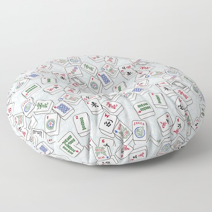 Mahjong Tiles Jumbled Across White Background With Swirls Floor Pillow