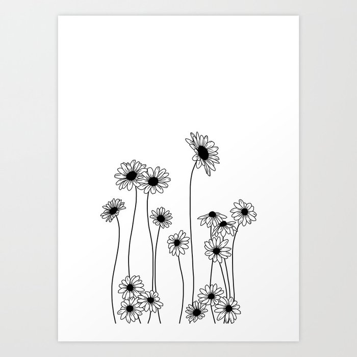 Minimal line drawing of daisy flowers Art Print by The Colour Study Society6