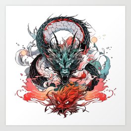 Tattoo Style Dragon Art Print