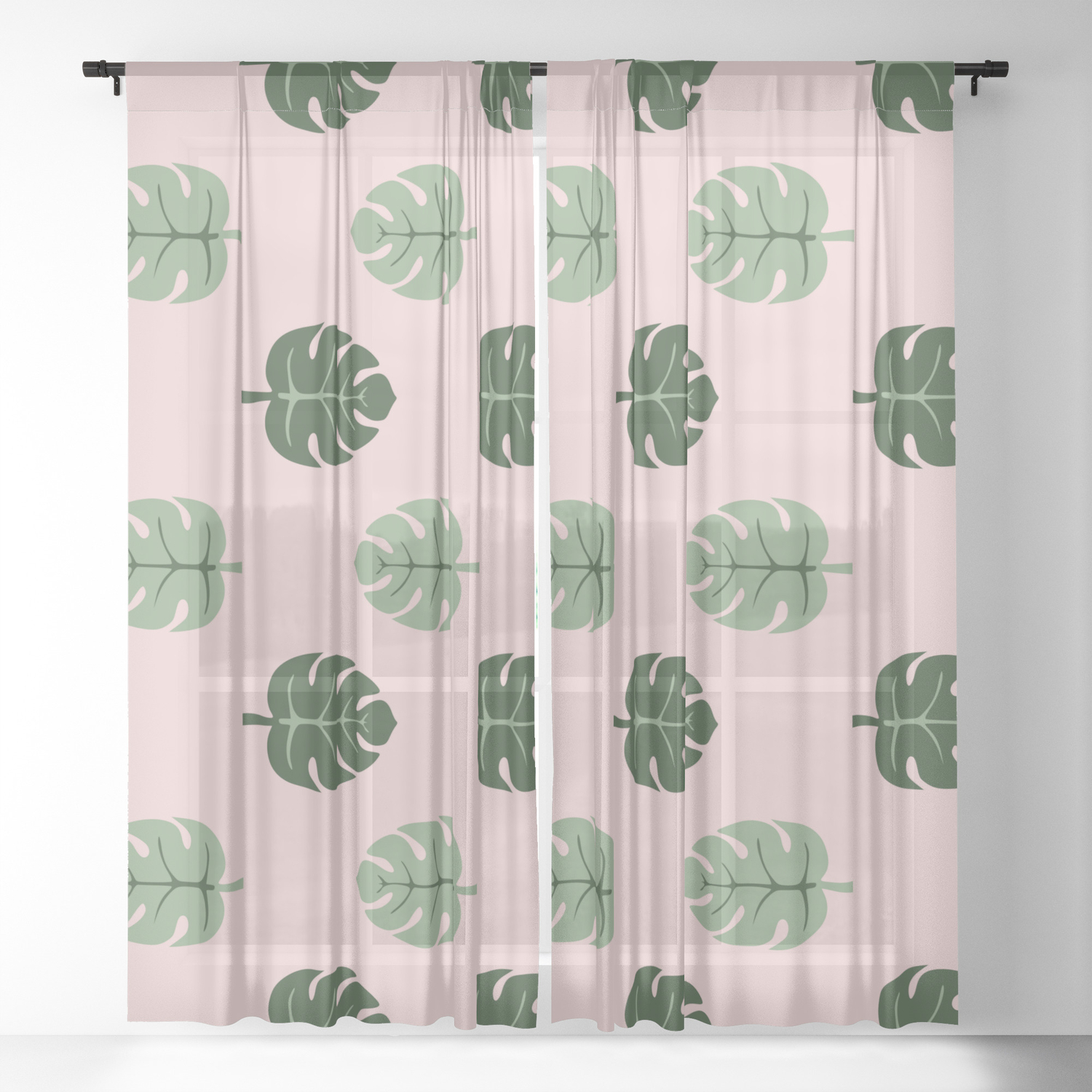 Tropical Leaves Monstera Deliciosa Green And Pink Monstera