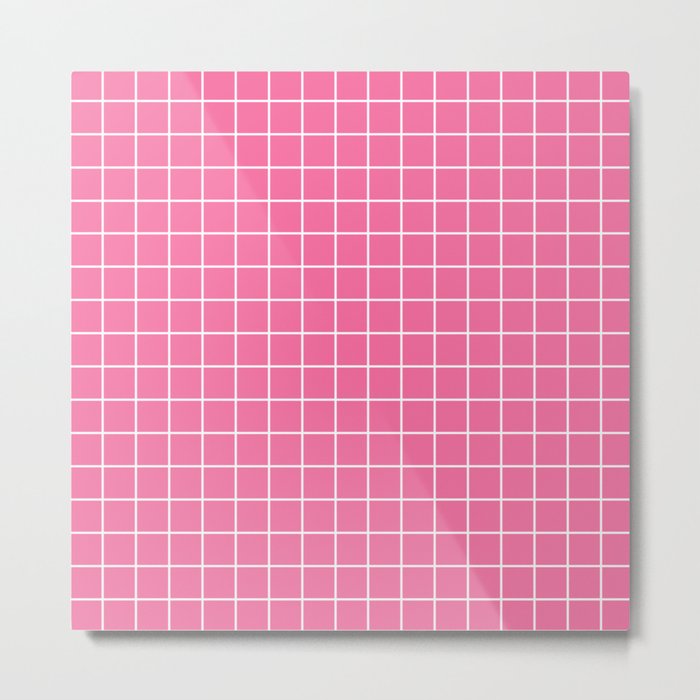 Cyclamen - pink color - White Lines Grid Pattern Metal Print