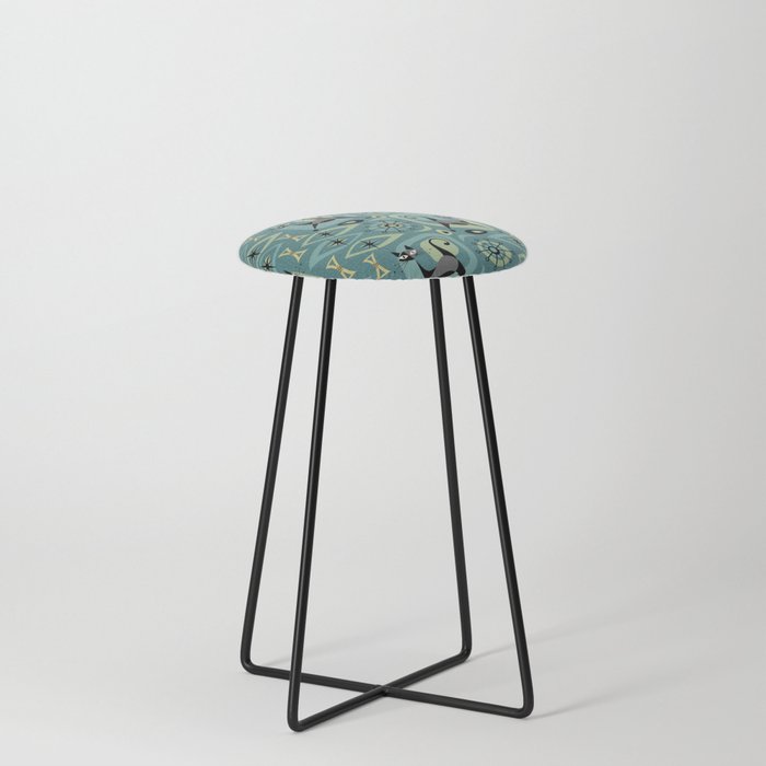Mid Century Cat Abstract - Blue Counter Stool