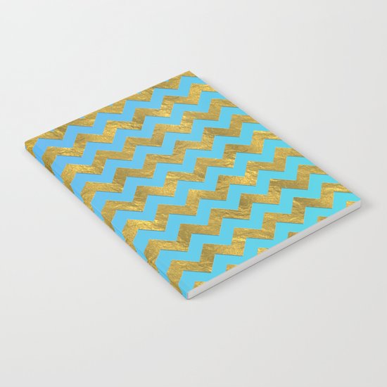 Gold glitter chevron on turquoise backround- pattern Notebook