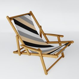 [ Thumbnail: Tan, Black, Light Grey, and Gray Colored Lined/Striped Pattern Sling Chair ]