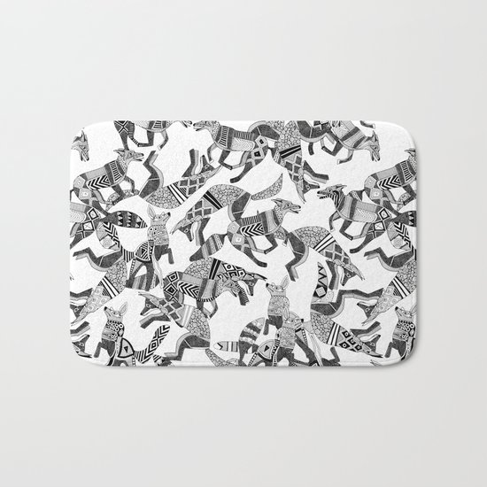 woodland fox party black white Bath Mat