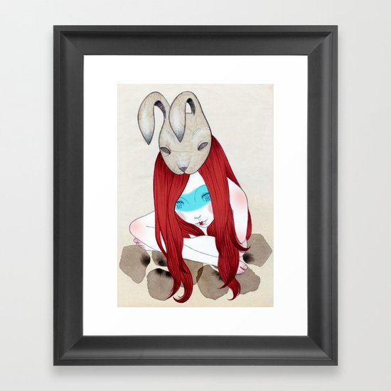 rabbit mask Framed Art Print