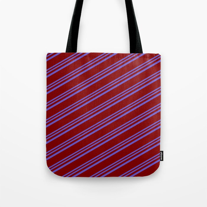 Slate Blue and Maroon Colored Lines Pattern Tote Bag