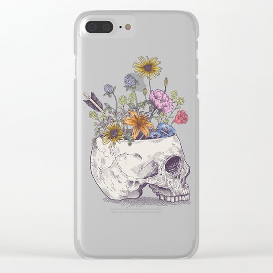 Half Skull Flowers Clear iPhone Case