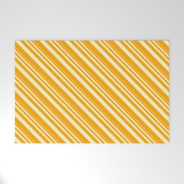 [ Thumbnail: Light Yellow and Orange Colored Lined Pattern Welcome Mat ]