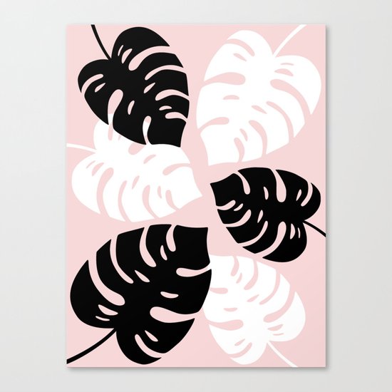 Palm Leaves on Pink Canvas Print