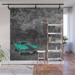 Vintage turquiose Mach I American Classic Muscle car automobile transportation color photography / photographs poster poster Wall Mural
