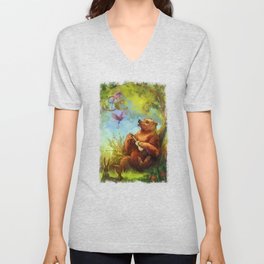 Bear and ukulele V Neck T Shirt