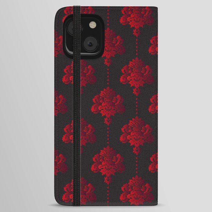 Gothic red black vintage damask iPhone Wallet Case