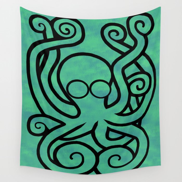 Octo-Doodle-Pus Green Wall Tapestry