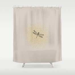 Sketched Dragonfly and Golden Fairy Dust on Sand Beige Shower Curtain
