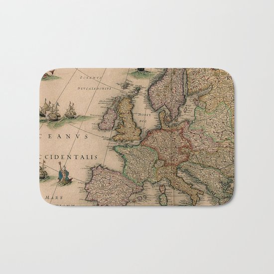 Antique Map Design Bath Mat