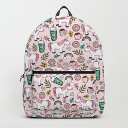 Pink Unicorn, Sweet Pink, Donuts and Frappuccino, Cute Emoji Print for Girls, Tween Decor Backpack | Whimsical, Donuts, Giftsfortweens, Drawing, Pinkunicorn, Lightpink, Girlsdecor, Unicornlove, Fun, Cute 