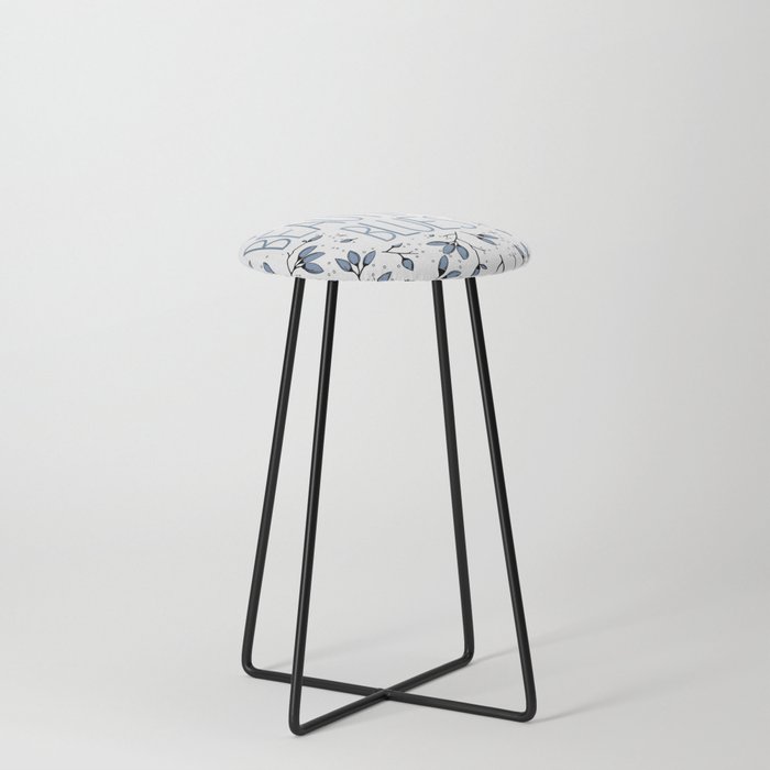 Blue blossom branch pattern on a white background  Counter Stool