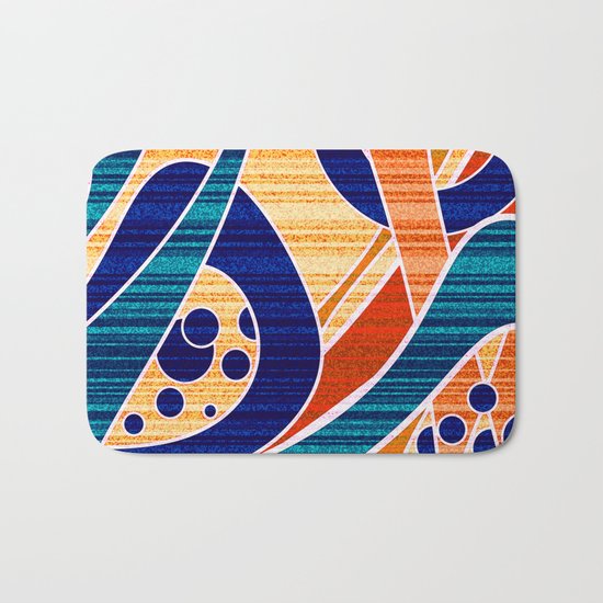 Blue orange abstract pattern . Bath Mat