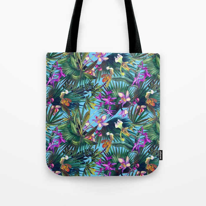 Tropical pattern with  orchids and palm leaves Tote Bag