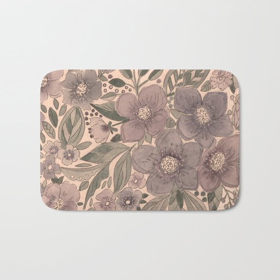 Watercolor . Flowers retro . Bath Mat