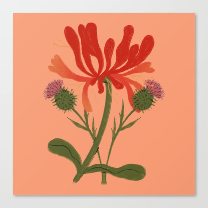 Thistle & Honeysuckle Flowers Canvas Print
