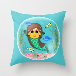 Mermaid Emoji in Bubble Throw Pillow