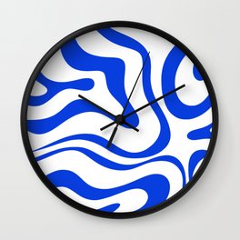 Retro Modern Liquid Swirl Abstract Pattern in Royal Blue and White Wall Clock