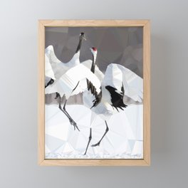 Japanese Red Crowned Cranes Dance Low Poly Geometric  Framed Mini Art Print