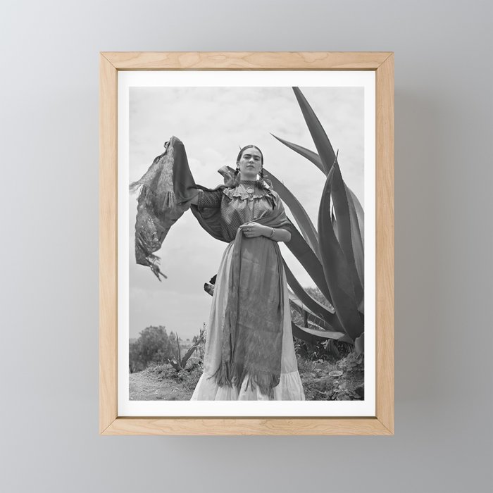 1937 Photo Frida Kahlo standing next to an agave plant Framed Mini Art Print
