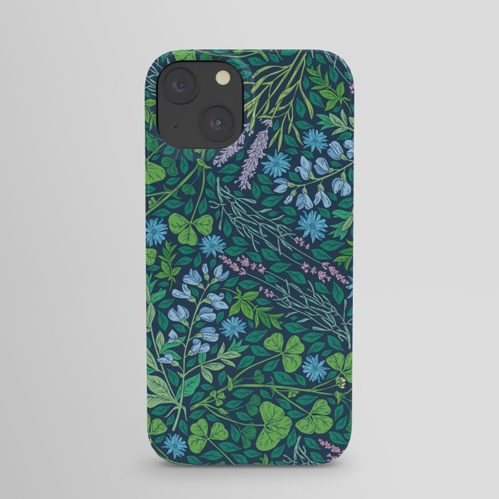 Lavender and lupine with cornflowers on herbal background iPhone Case