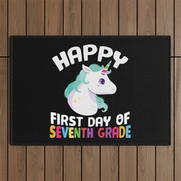 Happy First Day Of Seventh Grade Unicorn Outdoor Rug