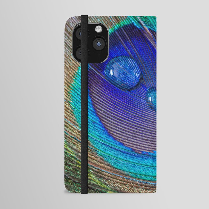 Peacock feather & water droplets iPhone Wallet Case