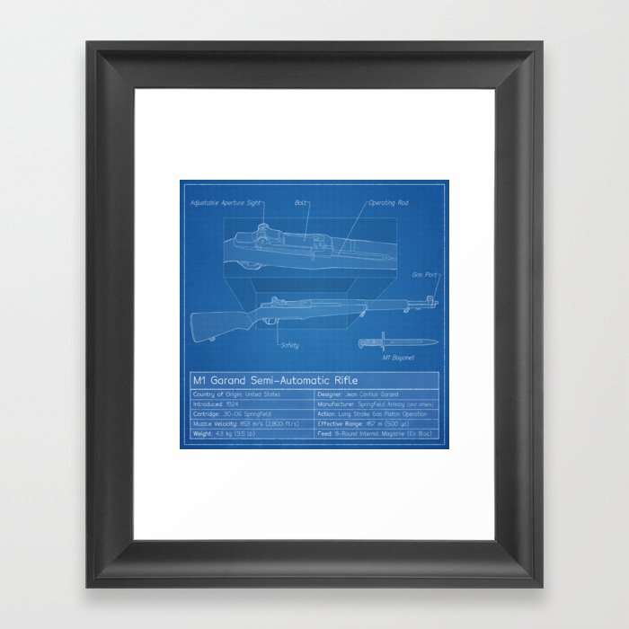 M1 Garand Blueprint Framed Art Print