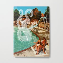 Octopus splash Metal Print | Surreal, Summer, 70S, Girls, Swimming Pool, Octopus, Sci-Fi, Retro, 90S, 80S 