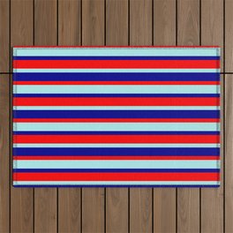[ Thumbnail: Turquoise, Dark Blue & Red Colored Stripes/Lines Pattern Outdoor Rug ]